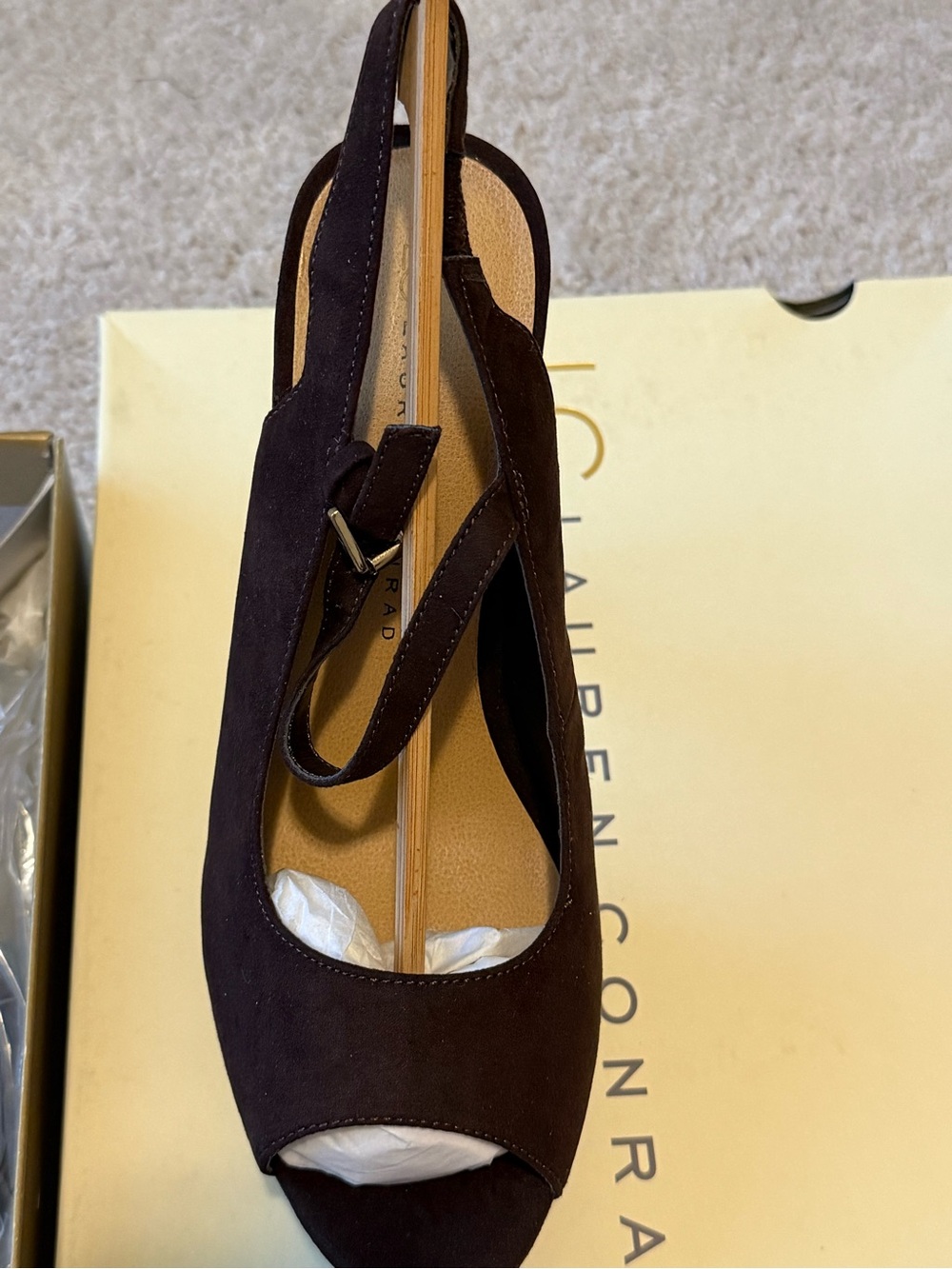 Lauren Conrad Women’s Brown Suede Slingback Peep-Toe Heel